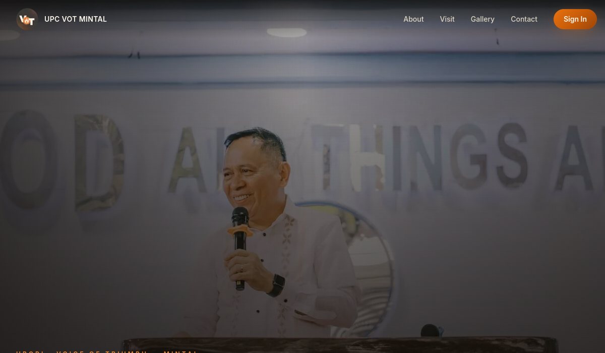 UPC VOT website hero featuring the church pastor